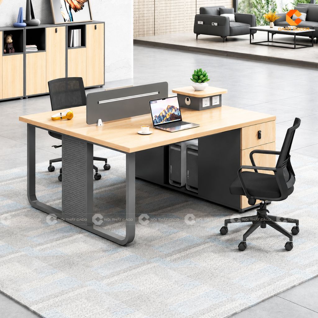 Cụm bàn làm việc 2 người gỗ MDF có vách ngăn BLVNV026