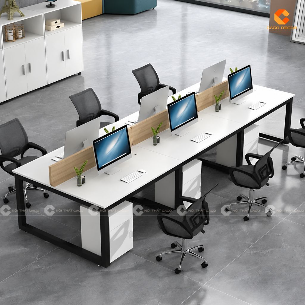 Bàn Làm Việc Nhân Viên BLVNV027 Mặt Gỗ Chân Sắt 3