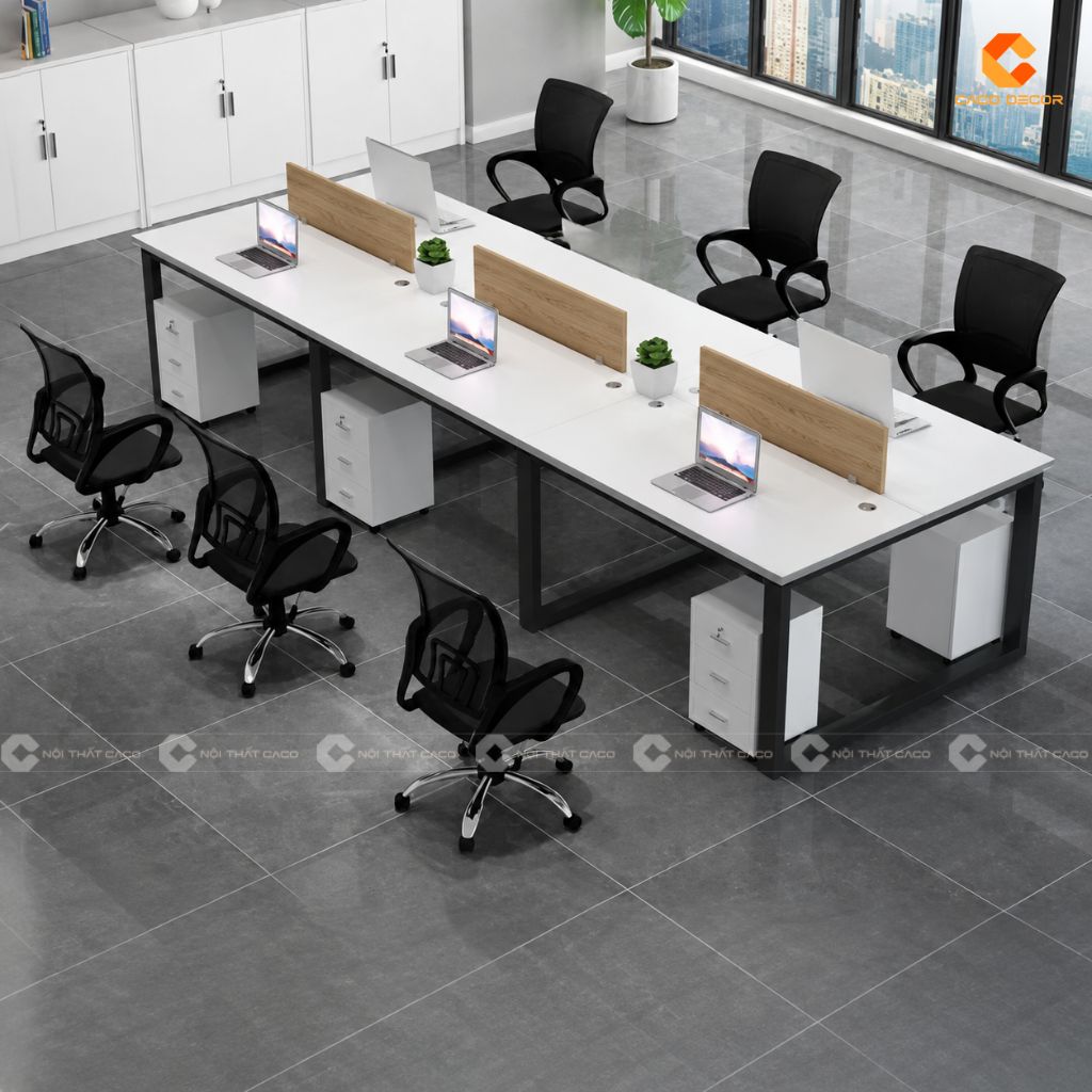 Bàn Làm Việc Nhân Viên BLVNV027 Mặt Gỗ Chân Sắt 2