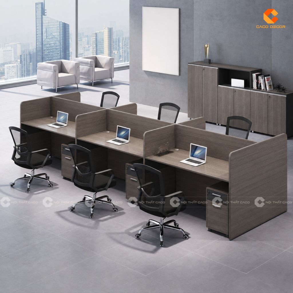 Bàn Làm Việc Nhân Viên Gỗ Công Nghiệp Tone Nâu Xám - BLVNV04 1