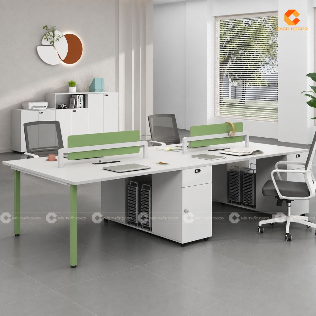 Bàn Làm Việc Nhân Viên Gỗ Công Nghiệp Tone Xanh - BLVNV07 2
