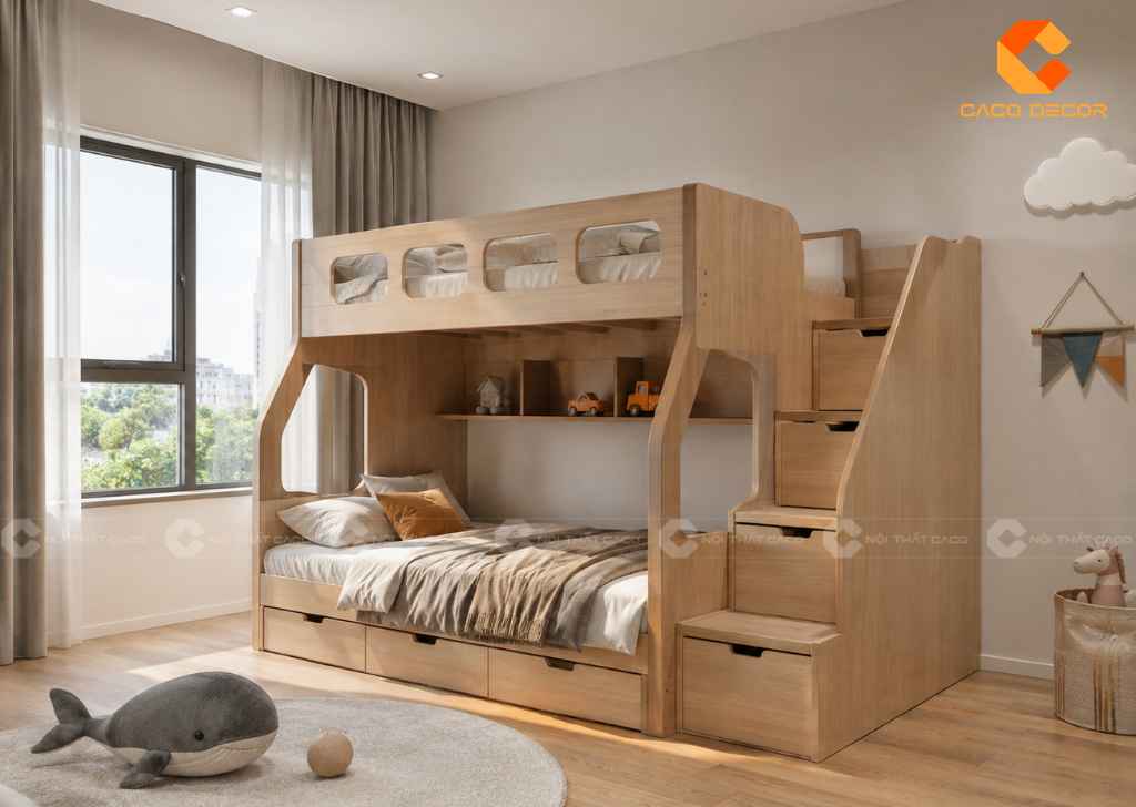 Mẫu giường tầng gỗ công nghiệp đẹp