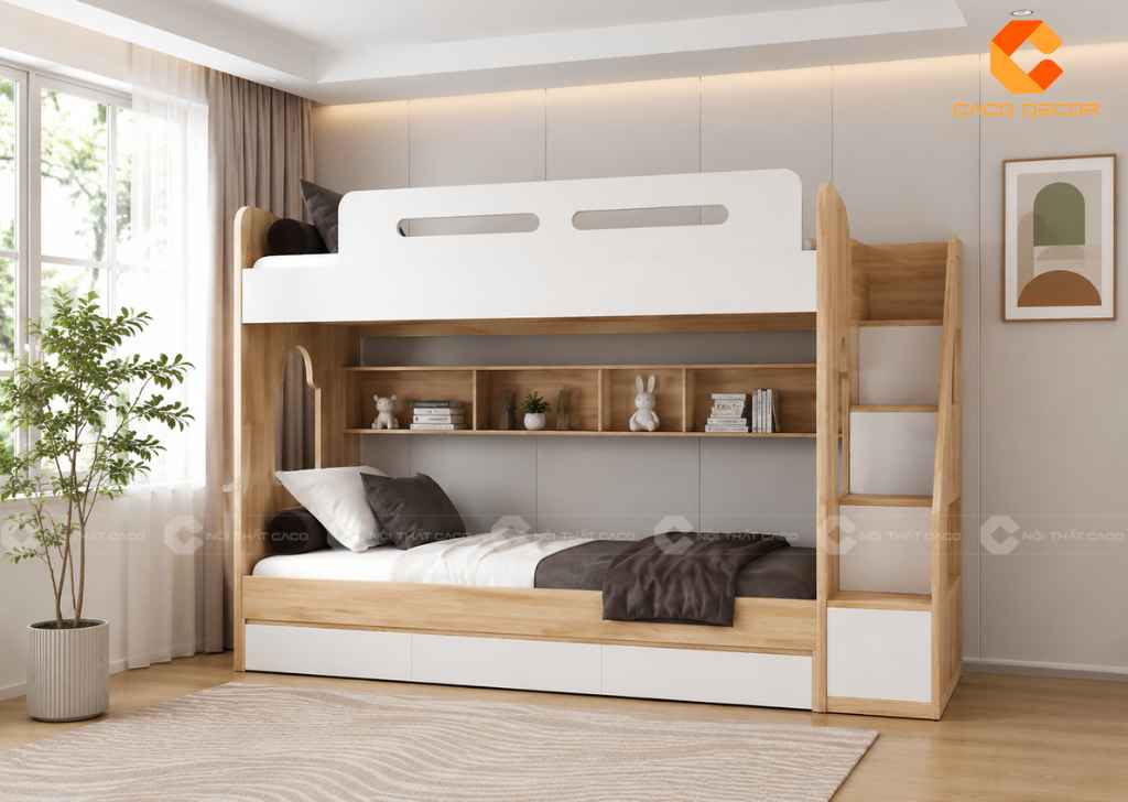 Mẫu giường tầng gỗ công nghiệp hiện đại cho phòng trẻ em