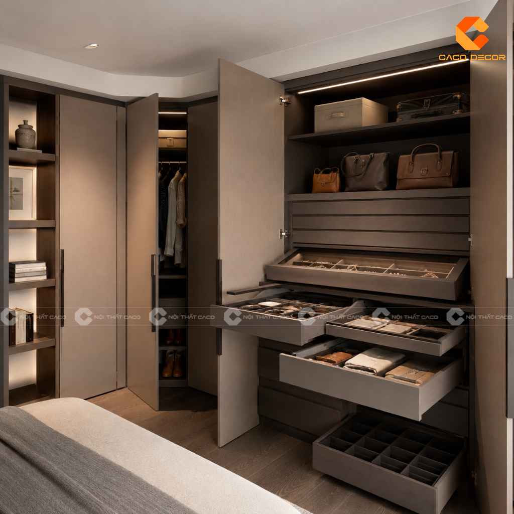 25+ Mẫu Tủ Quần Áo Chữ L Đẹp, Tiện Nghi, Xu Hướng 2026 16