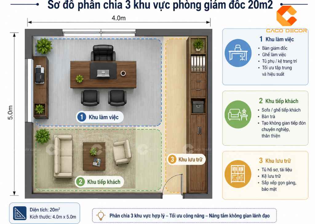 Thiết Kế Phòng Giám Đốc 20m2 Hiện Đại, Tối Ưu Không Gian 3