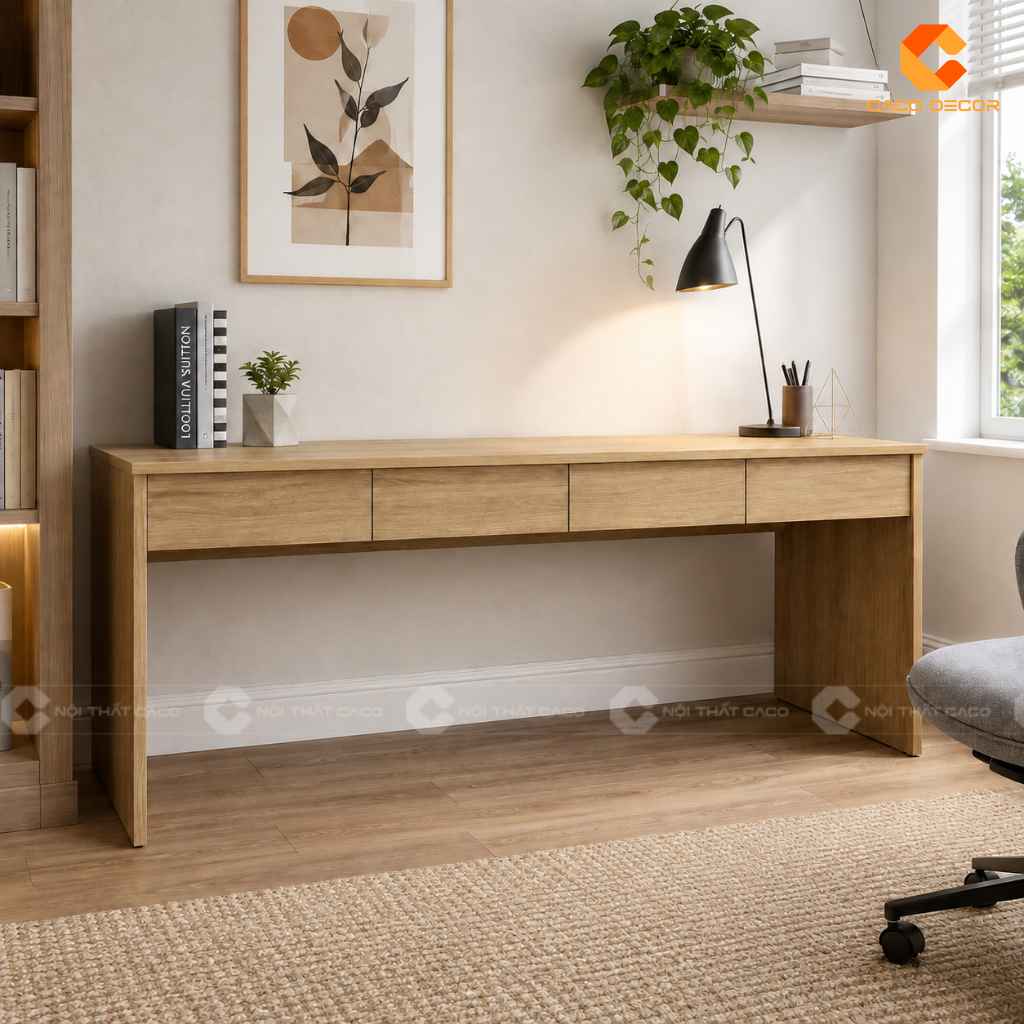 Phối cảnh bàn làm việc gỗ hiện đại chị Thanh Bình Đông