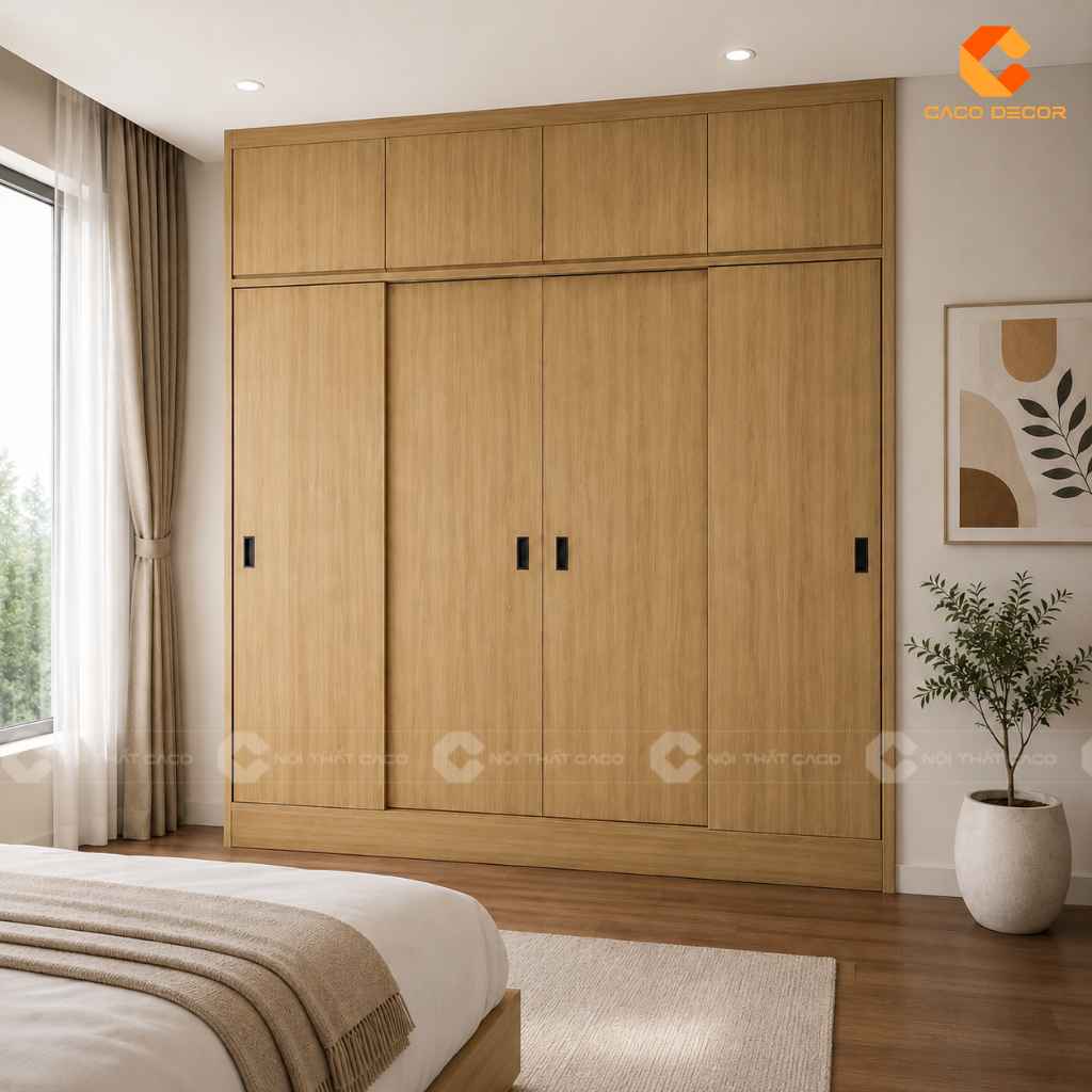 Phối cảnh tủ quần áo gỗ cửa lùa tại Bình Đông