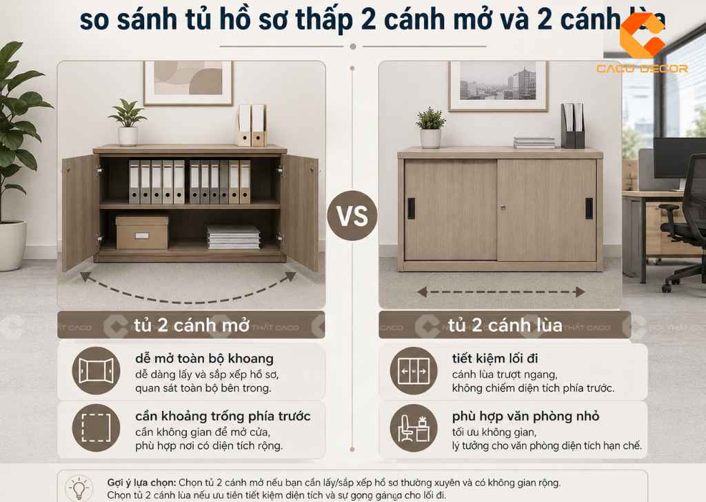 So sánh tủ hồ sơ thấp cánh mở và cánh lùa