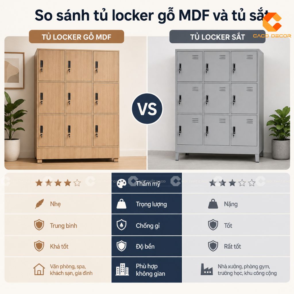 So sánh tủ locker bằng gỗ và tủ locker sắt