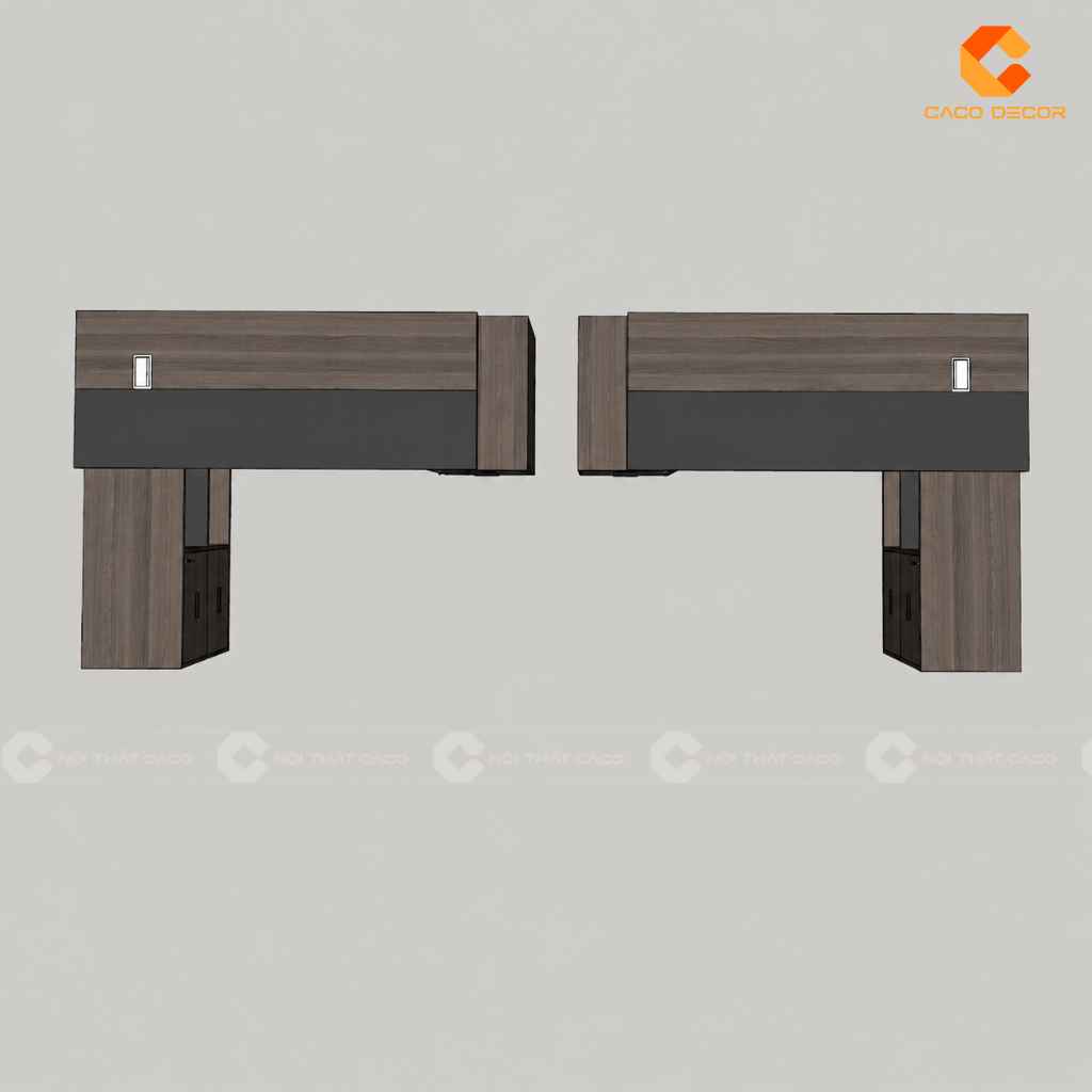 Thiết kế 2D hai bàn giám đốc bố trí ngược hướng nhau