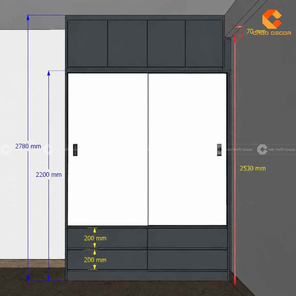 Bản vẽ thiết kế 2D tủ quần áo cửa lùa của anh Hiếu tại Thảo Điền