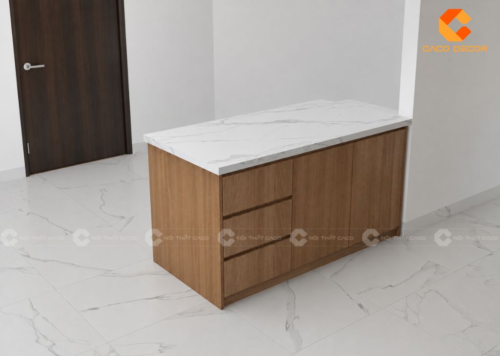 Thiết kế 3D đảo bếp căn hộ chung cư