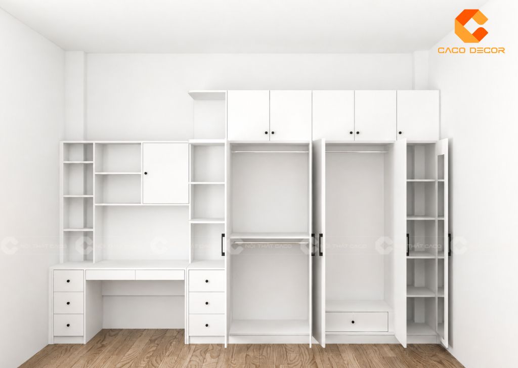 Thiết kế 3D bàn học liền tủ áo trong phòng ngủ 2