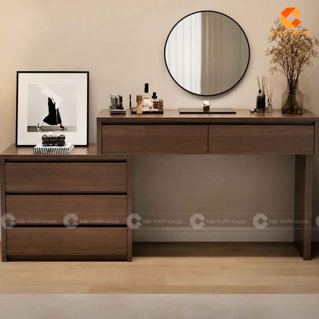 Thiết kế bàn trang điểm dài 1400mm nhiều hộc kéo cho chị Hằng
