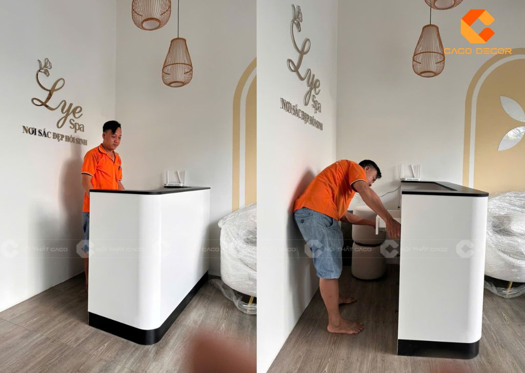 Quầy lễ tân được giao lắp thực tế tại spa