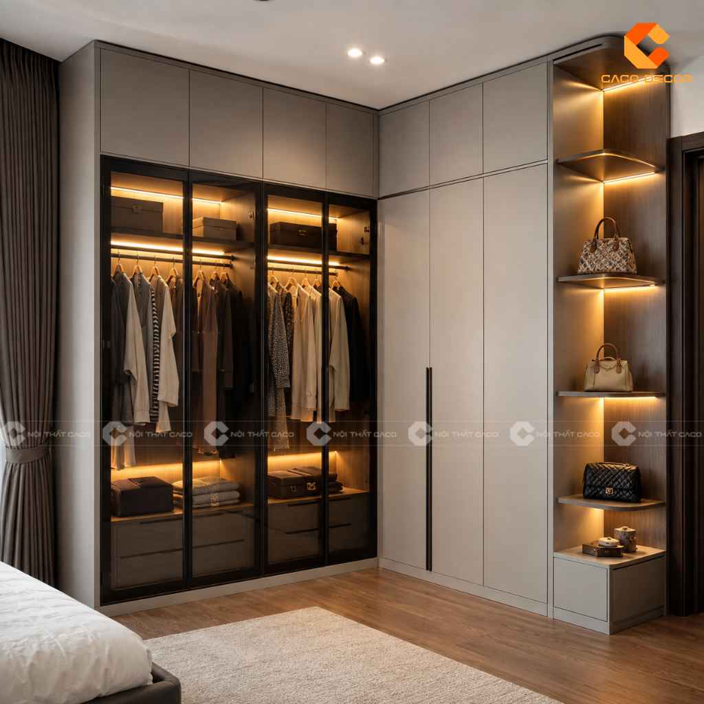 25+ Mẫu Tủ Quần Áo Chữ L Đẹp, Tiện Nghi, Xu Hướng 2026 2