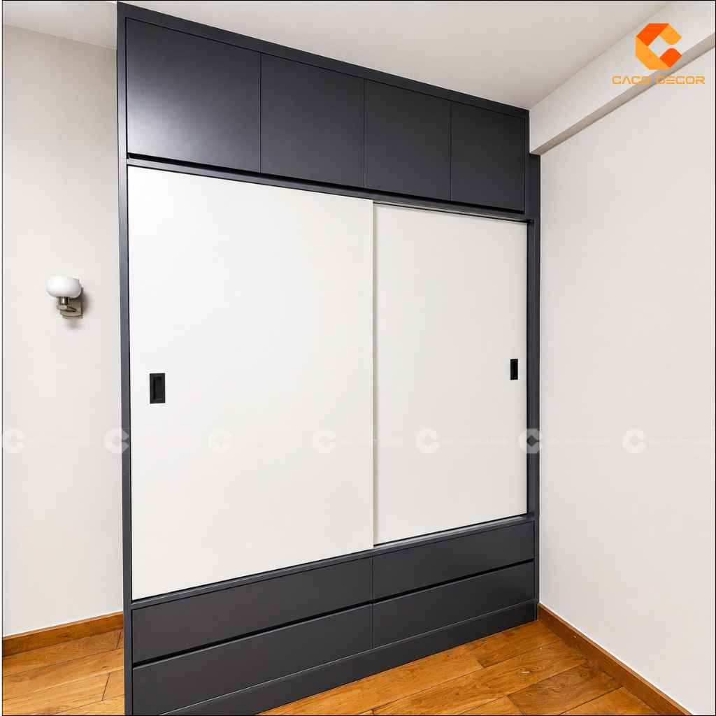 Tủ quần áo cửa lùa kịch trần có hộc kéo dưới tại công trình anh Hiếu