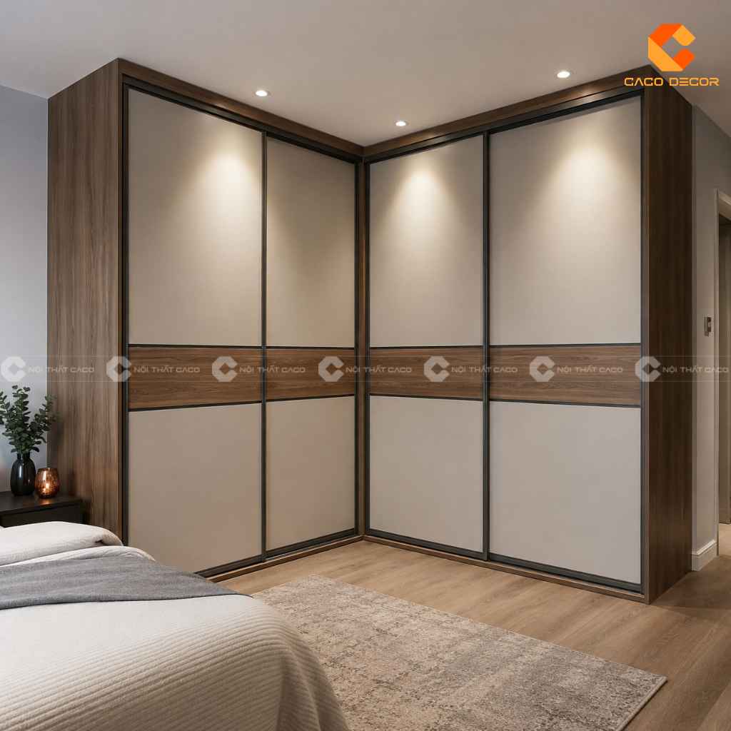 Tủ quần áo góc L thiết kế cửa lùa