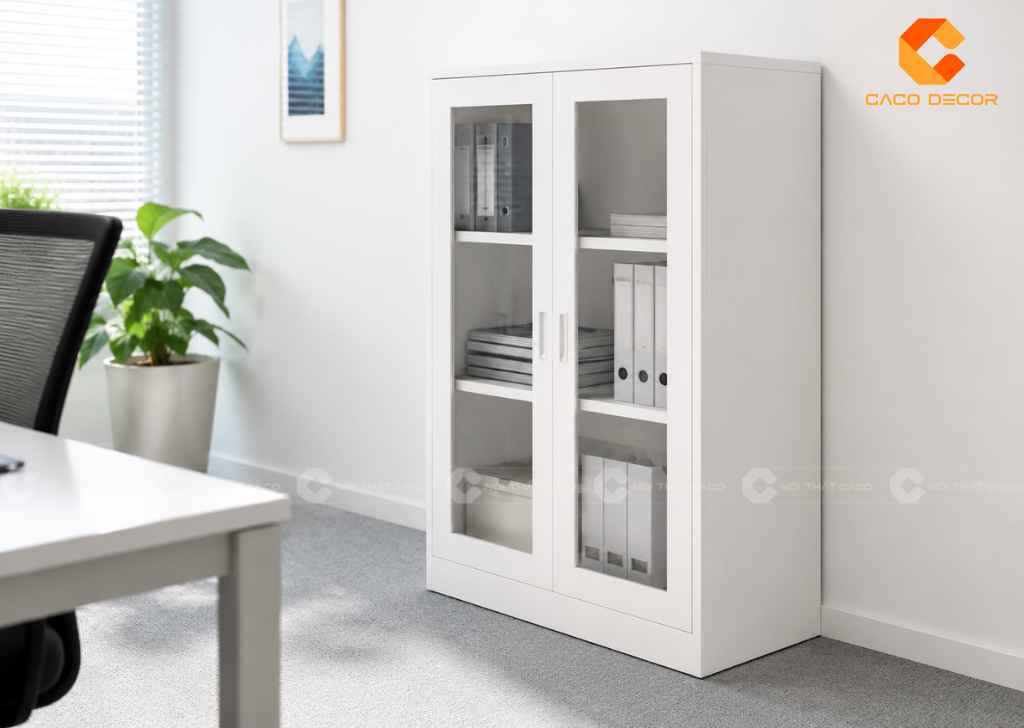 Mẫu tủ hồ sơ hai cánh kính màu trắng đẹp hiện đại giá rẻ
