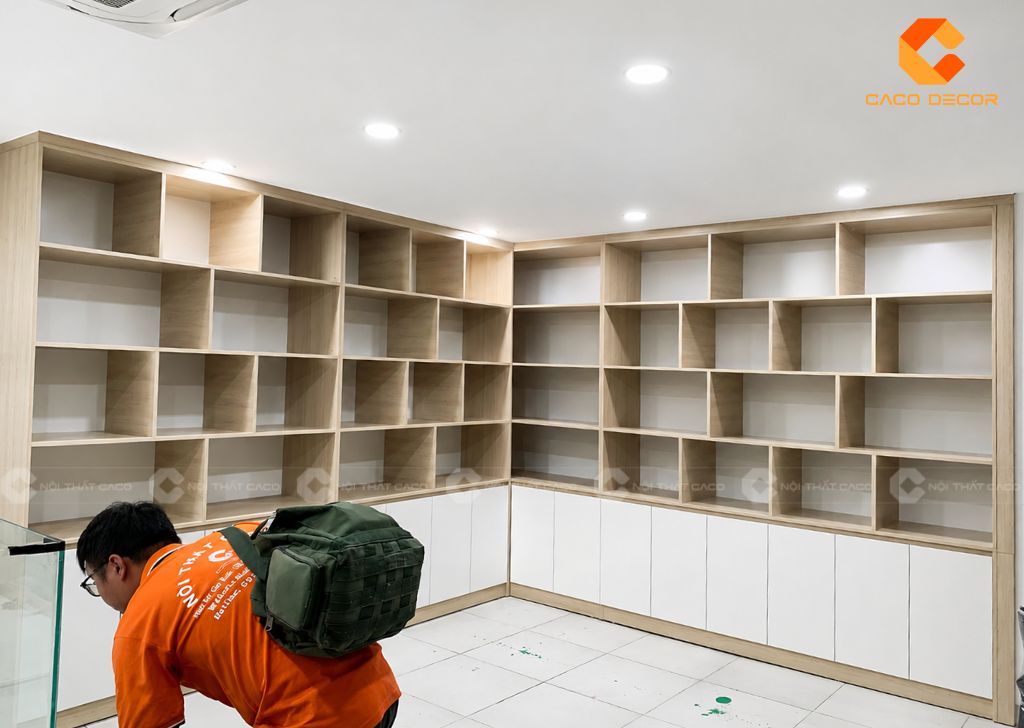 Tủ hồ sơ gỗ MDF chữ L bàn giao tại phường Phú Thuận