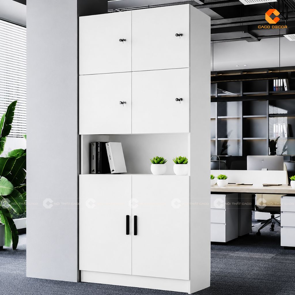 Tủ locker gỗ công nghiệp LK10 màu trắng đẹp hiện đại