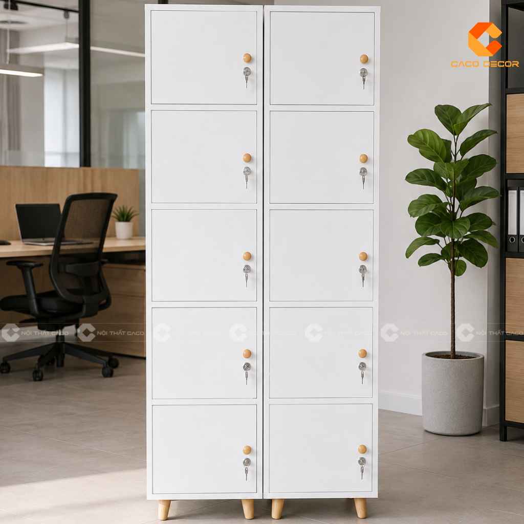 Tủ locker gỗ công nghiệp LK012 màu trắng nhiều ngăn có khóa