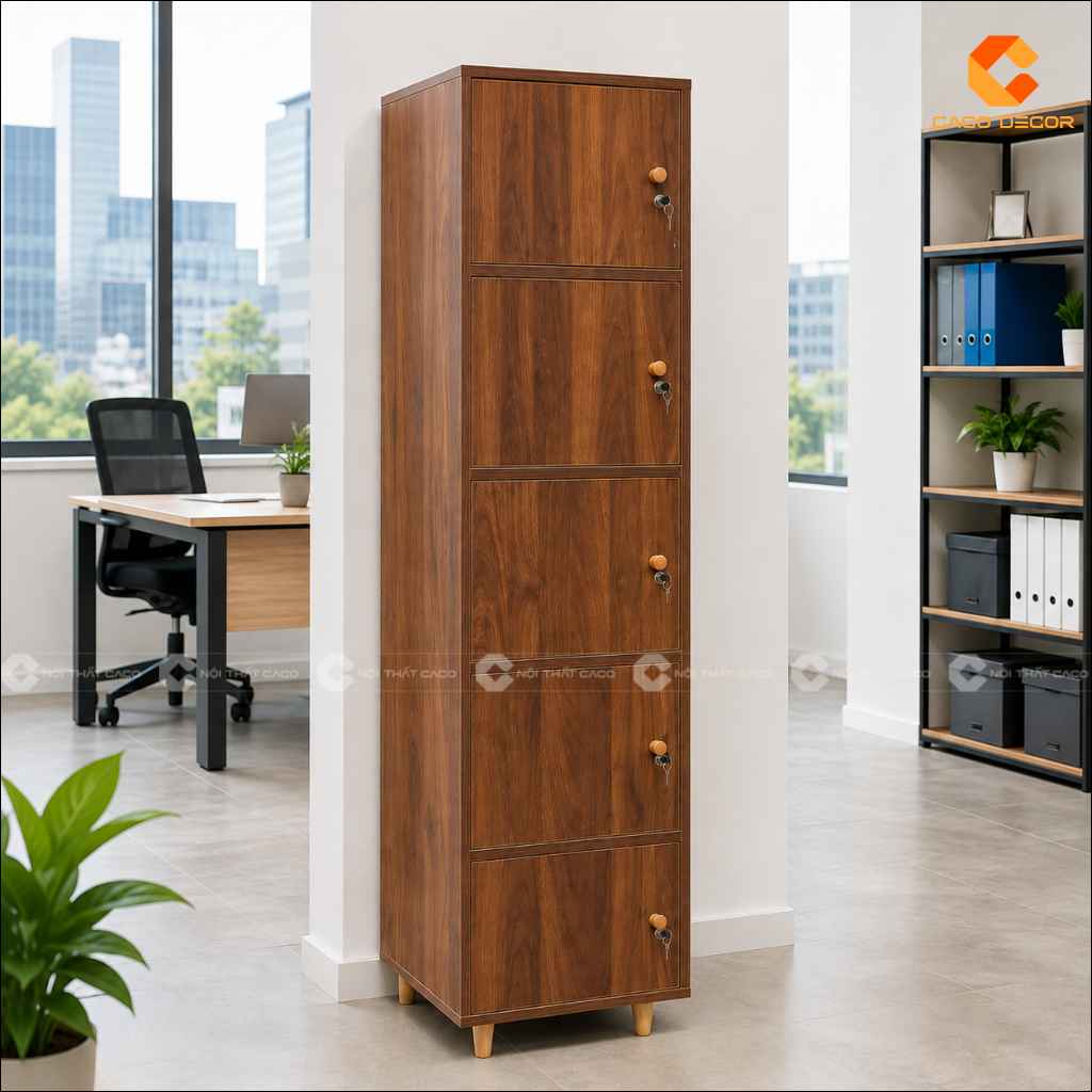 Tủ locker gỗ công nghiệp LK012 vân gỗ dạng đứng