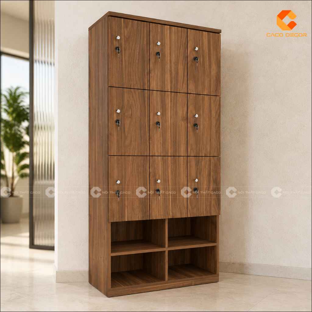 Tủ Locker Gỗ Công Nghiệp LK018 9 Ngăn Kệ Mở Hiện Đại 2