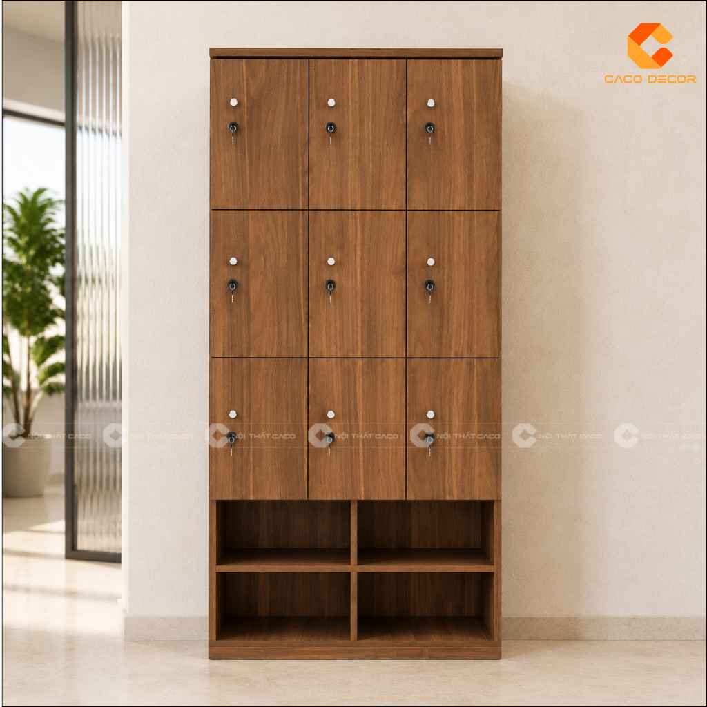 Tủ Locker Gỗ Công Nghiệp LK018 9 Ngăn Kệ Mở Hiện Đại 3