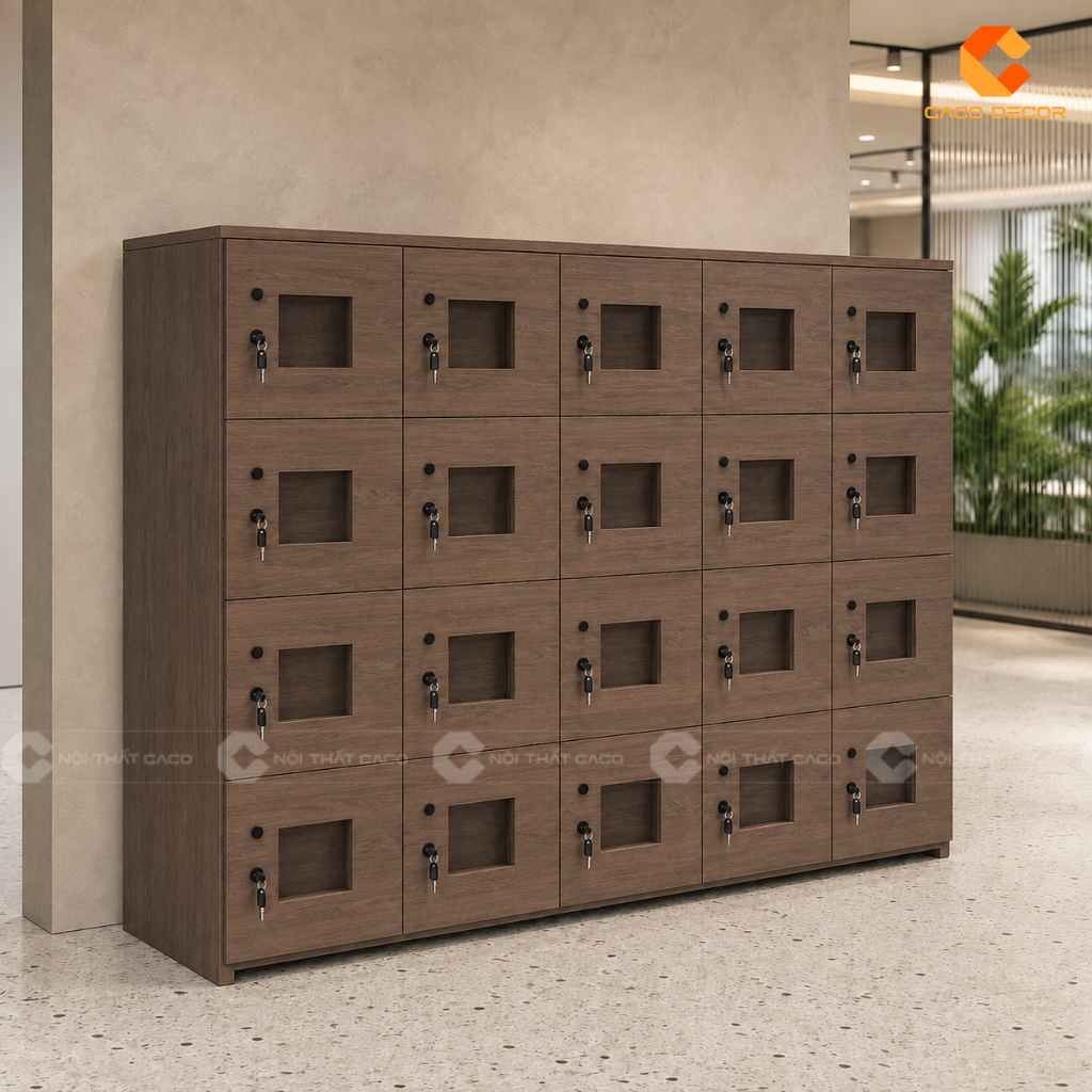 Tủ Locker Gỗ Công Nghiệp LK019 20 Ngăn Có Ô Quan Sát 1