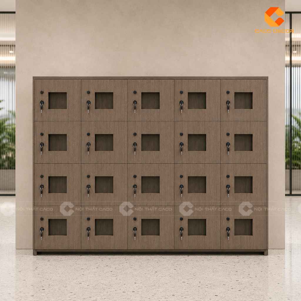 Tủ Locker Gỗ Công Nghiệp LK019 20 Ngăn Có Ô Quan Sát 2