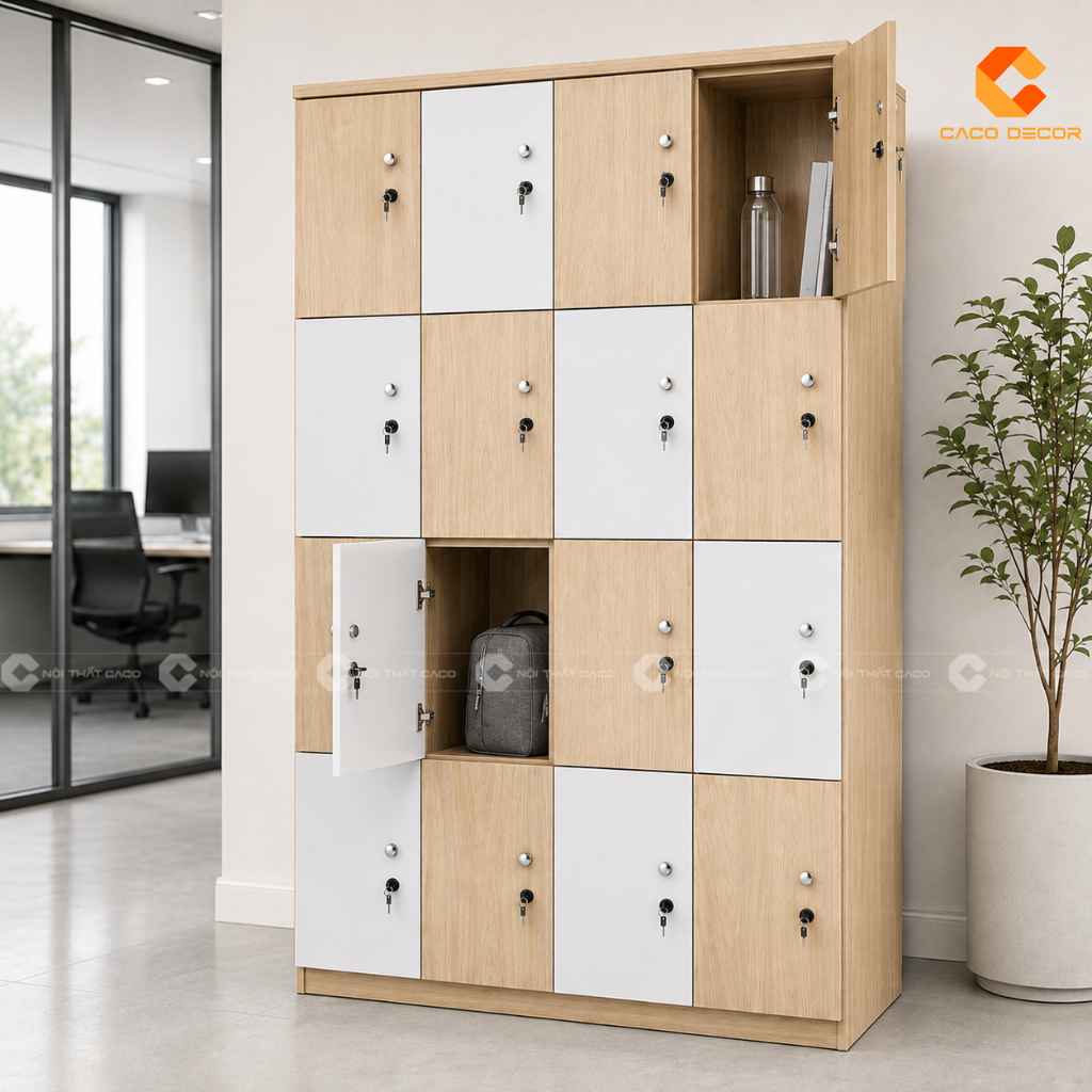 Tủ locker gỗ công nghiệp LK05 mở cánh lưu trữ