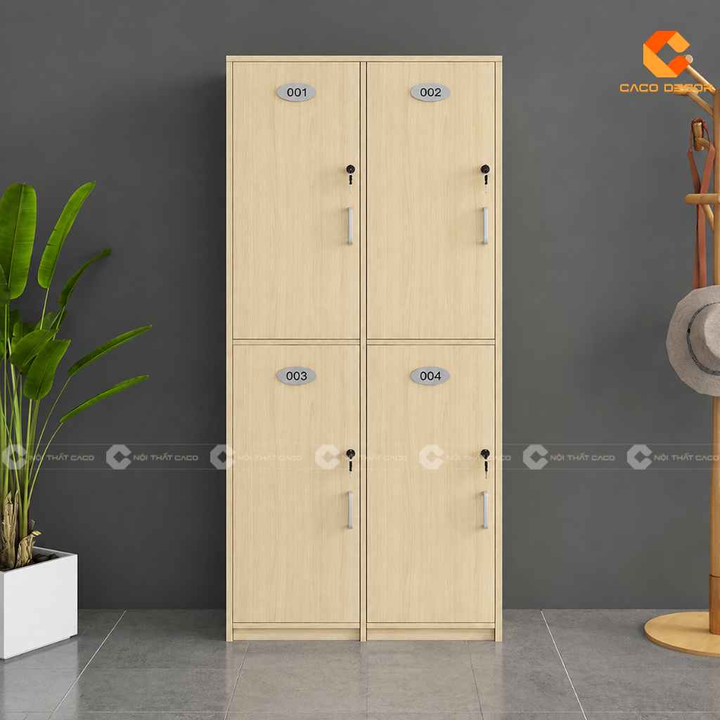Tủ locker LK011 4 ngăn vân gỗ sáng có khóa