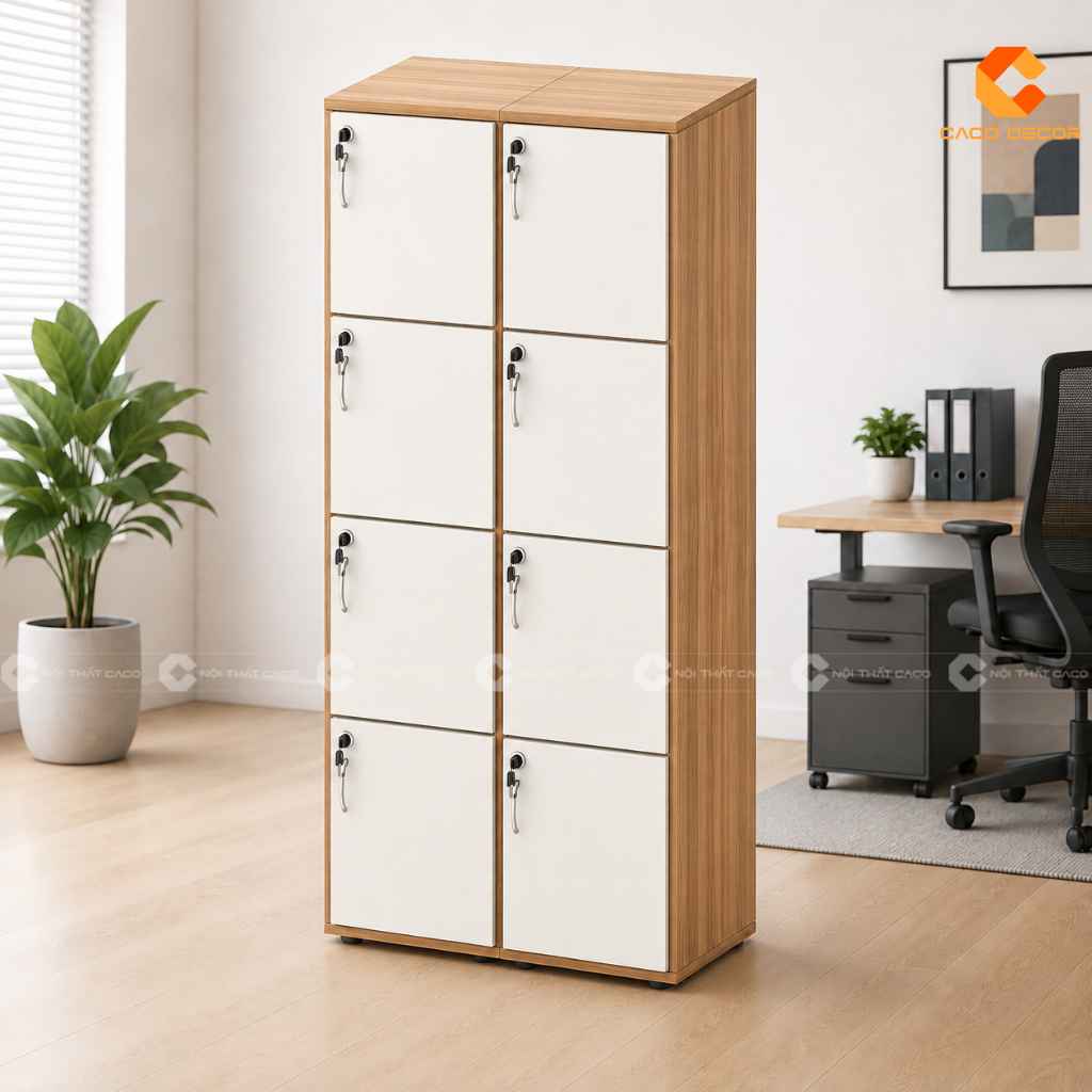 Tủ locker LK03 góc nghiêng trong văn phòng