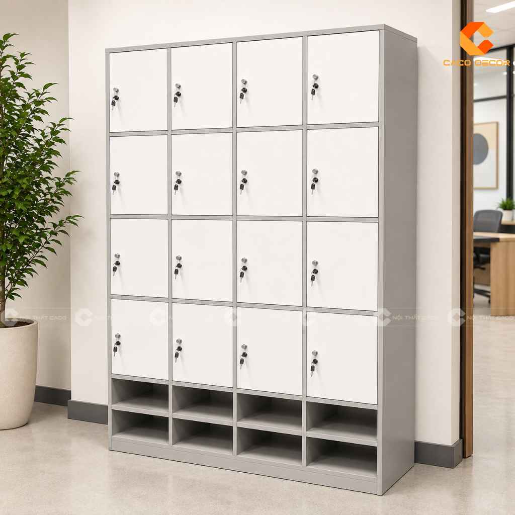 Tủ locker LK04 góc nghiêng trong văn phòng