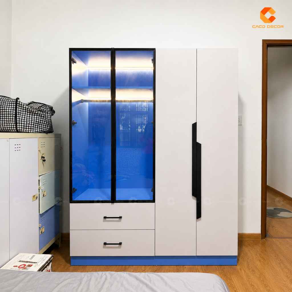 Tủ quần áo cho bé phối màu xanh trắng hiện đại tại Thủ Đức