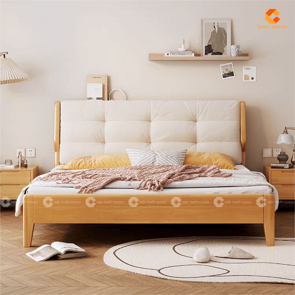 Giường ngủ gỗ tự nhiên GNTN080 bọc nệm sang trọng