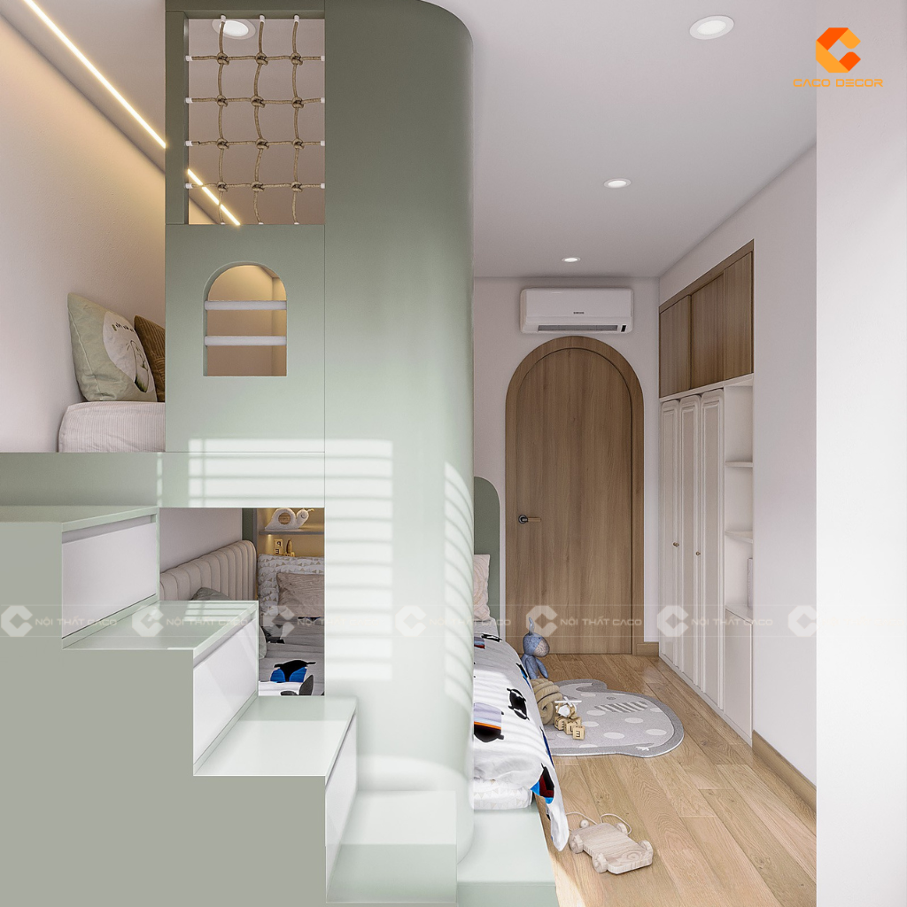 Mẫu giường tầng GT027 thiết kế cầu thang chắc chắn