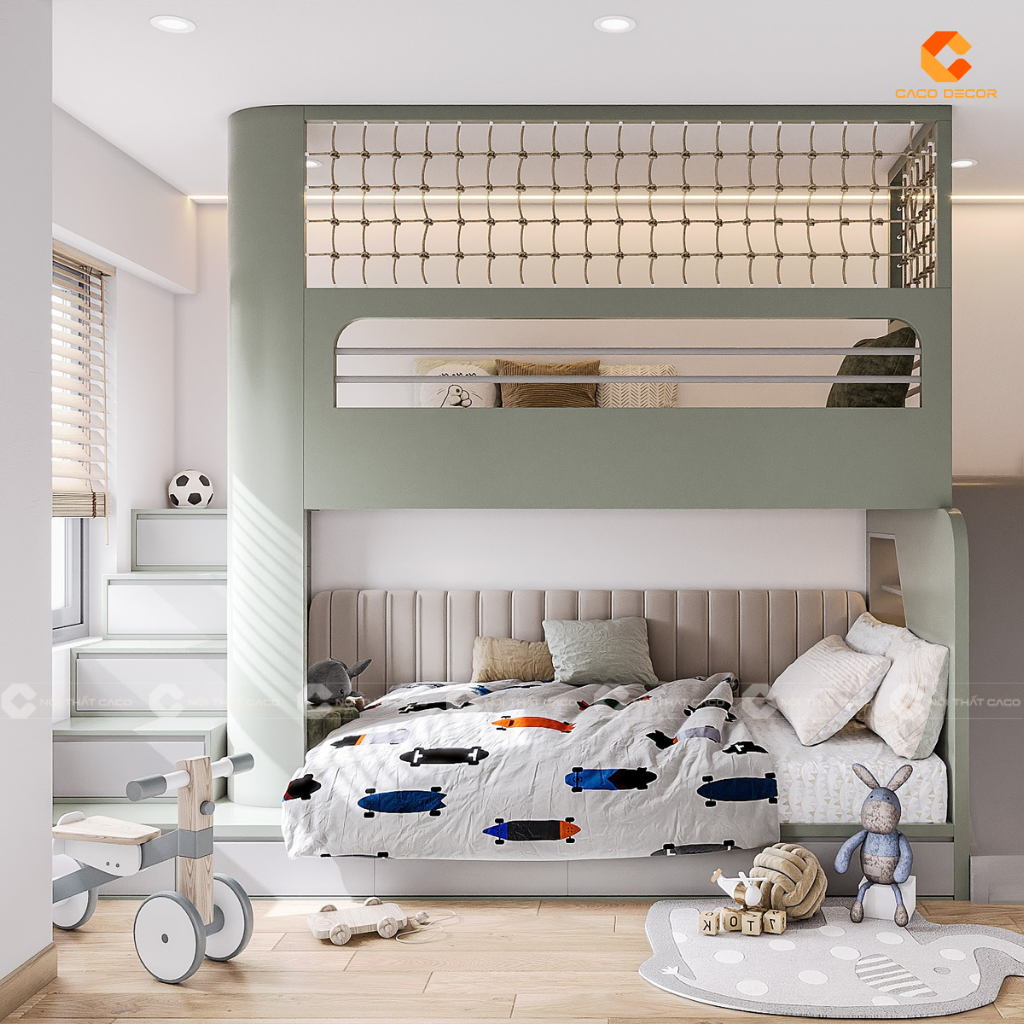 Giường tầng GT027 sở hữu gam màu xanh mint hiện đại