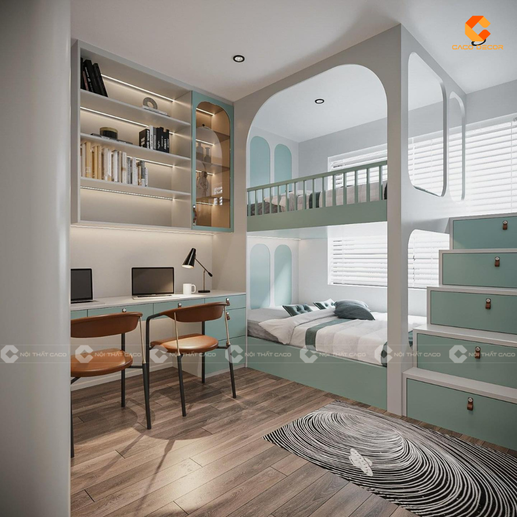 Giường tầng GT029 phối màu xanh trắng đẹp mắt