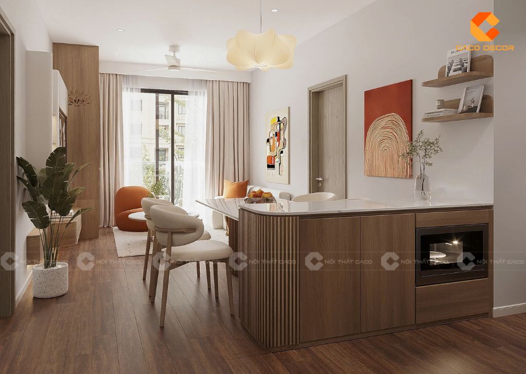 Đảo bếp ngăn phòng khách và phòng bếp