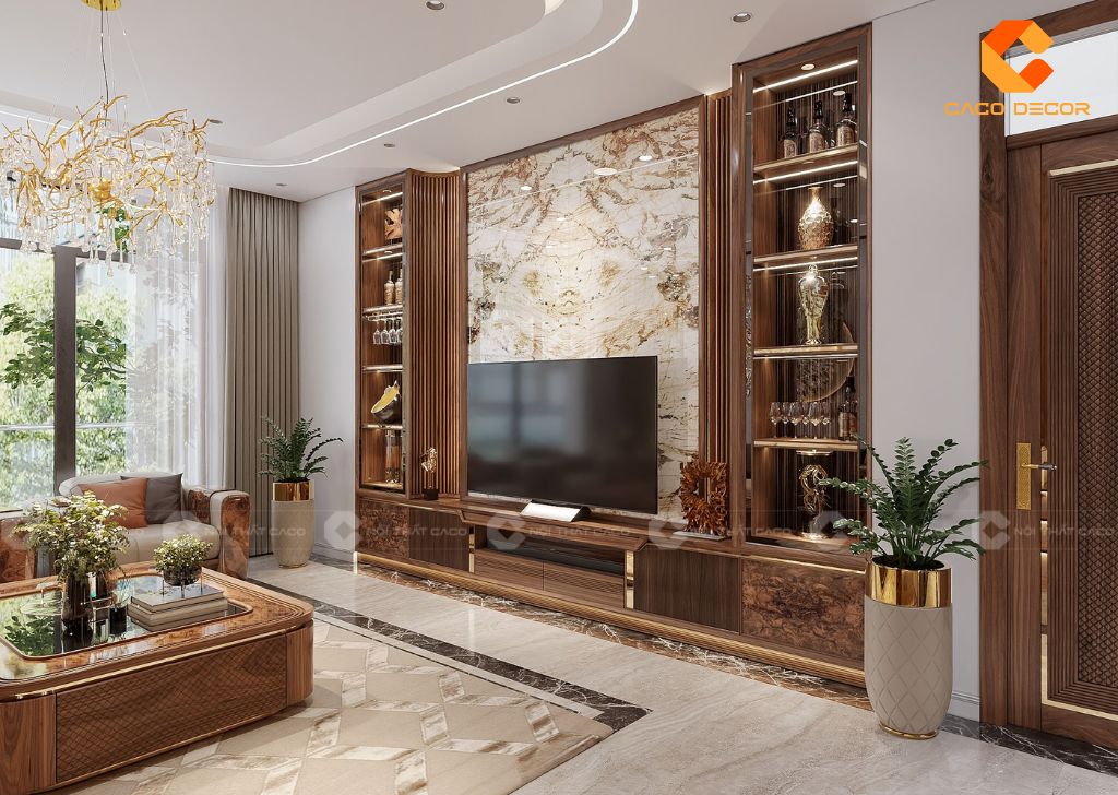 Mẫu kệ tivi gỗ tự nhiên sang trọng cho phòng khách