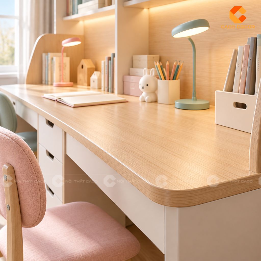 Bàn Học Đôi Gỗ Công Nghiệp BHTE051 Hiện Đại Cho Hai Bé 5