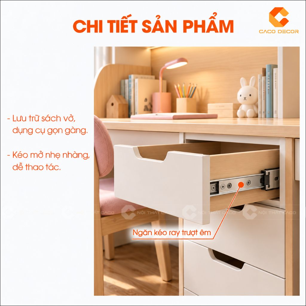 Ngăn kéo ray trượt của bàn học đôi gỗ công nghiệp BHTE051