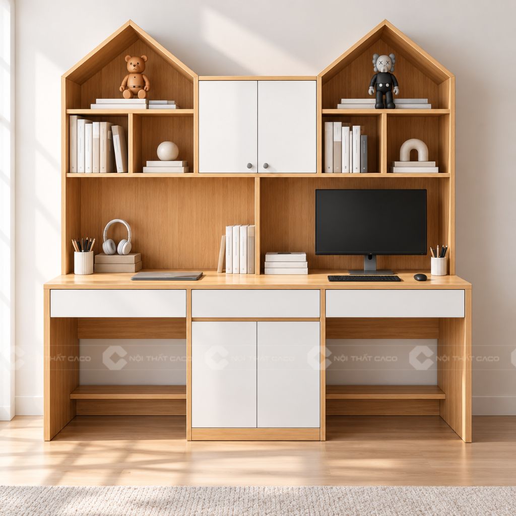 Bàn Học Đôi Gỗ Công Nghiệp BHTE054 Tiện Nghi Cho Bé 1