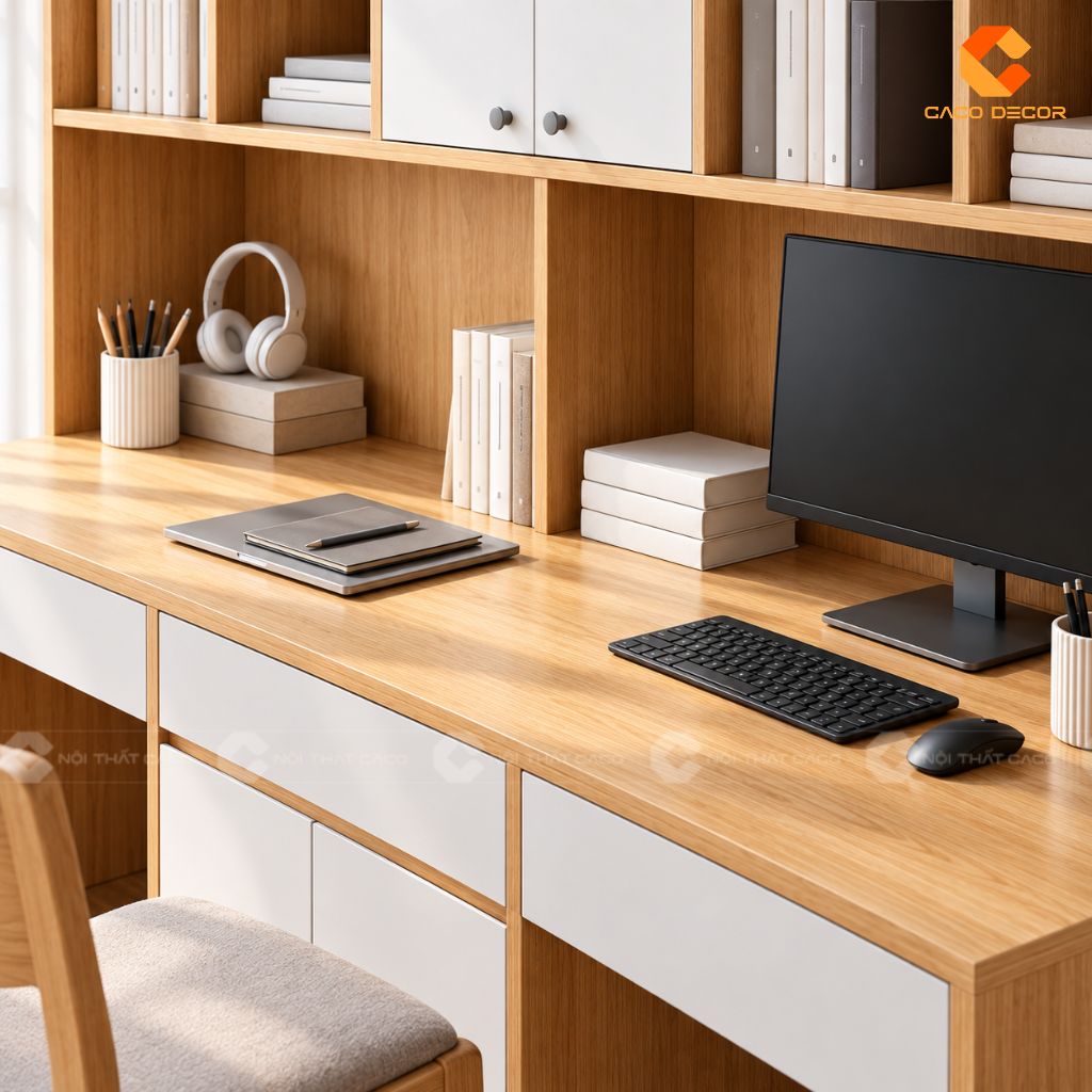 Góc học tập rộng rãi của bàn học đôi gỗ công nghiệp BHTE054