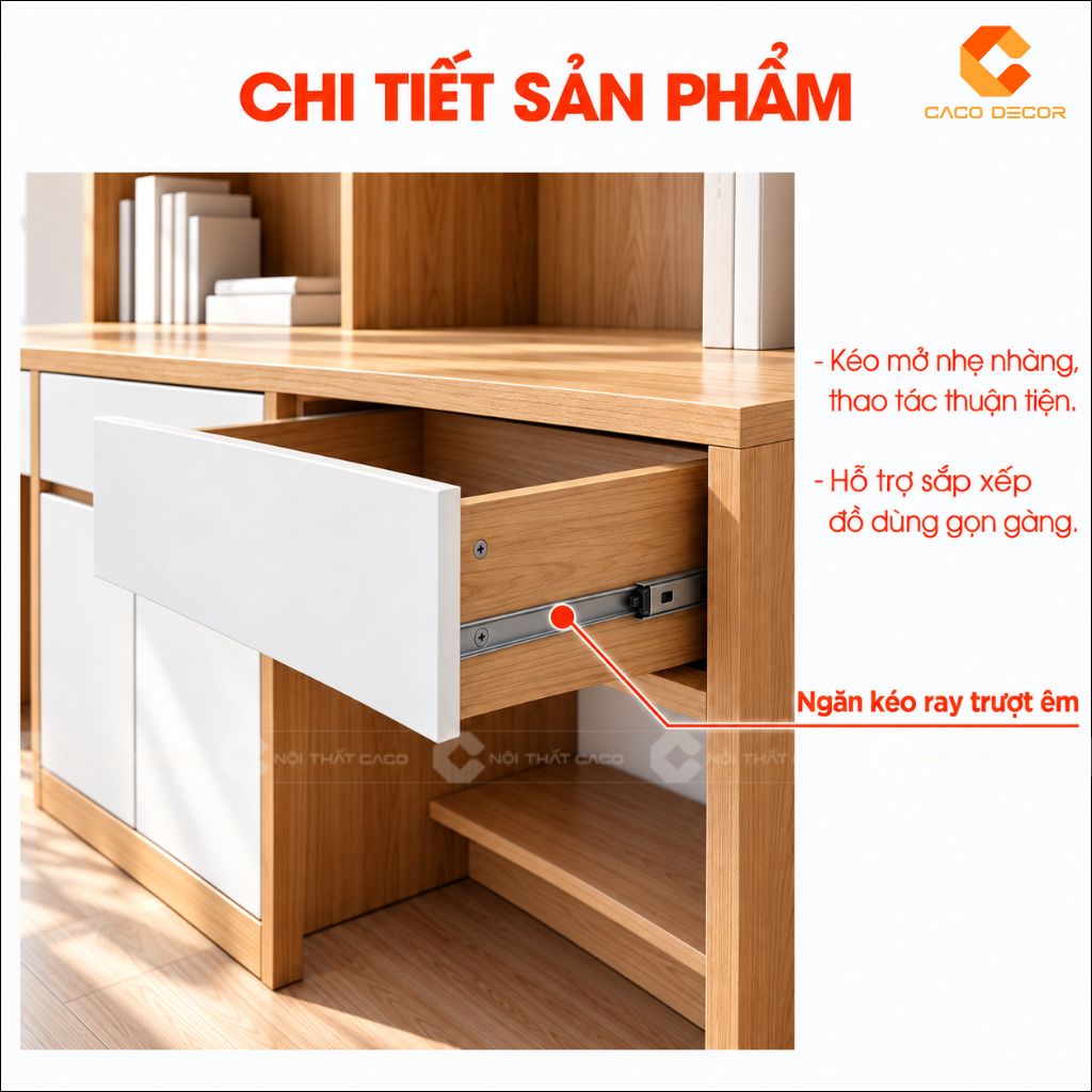 Ngăn kéo ray trượt của bàn học đôi gỗ công nghiệp BHTE054
