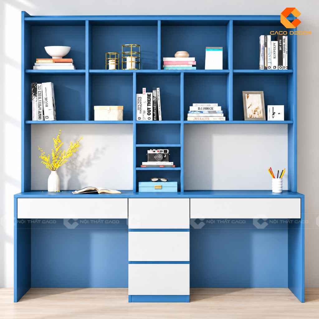 Bàn Học Đôi Gỗ Công Nghiệp BHTE046 Kèm Kệ Sách Rộng 5