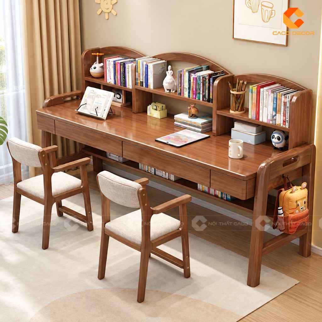 Góc nhìn tinh tế của mẫu bàn học đôi gỗ tự nhiên BHTE043