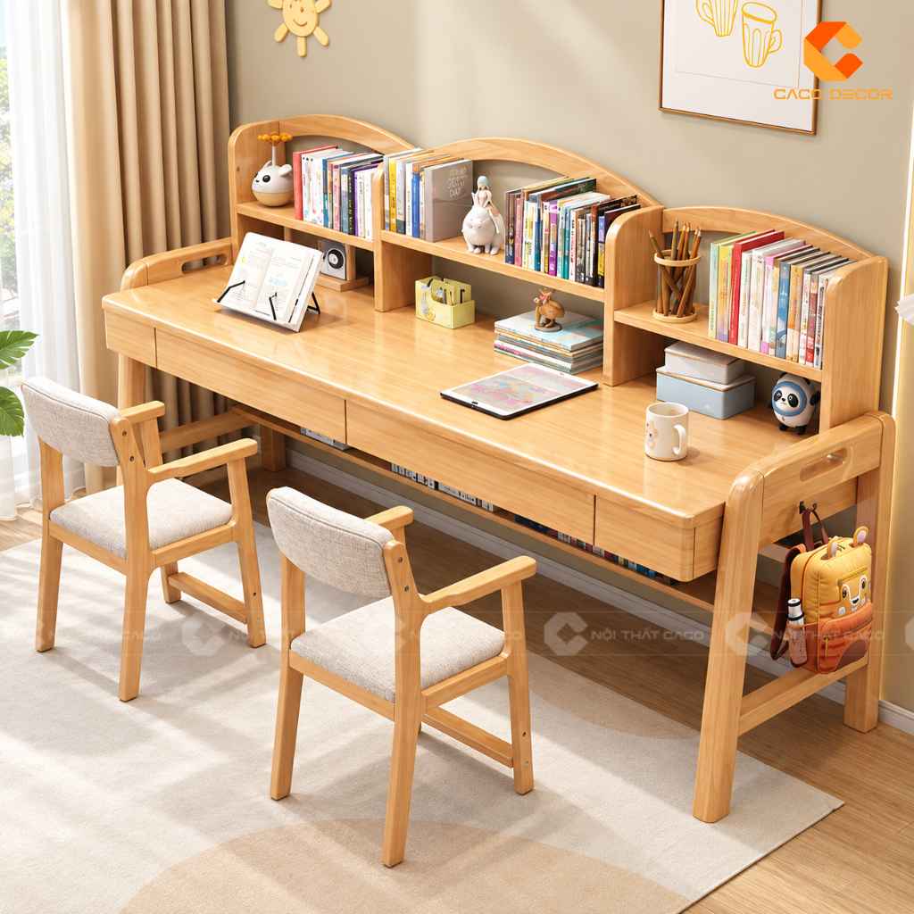 àn học đôi gỗ tự nhiên BHTE043 màu gỗ mộc mạc thanh lịch